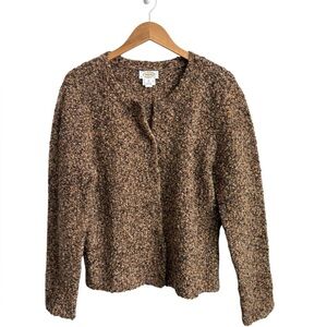 Vintage Talbots Wool Blend Bouclé Sweater Jacket Made in Hong Kong Brown XL
